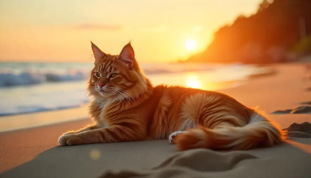 orange color maine coon cat