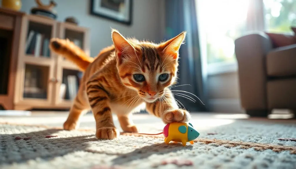 tabby cat playing